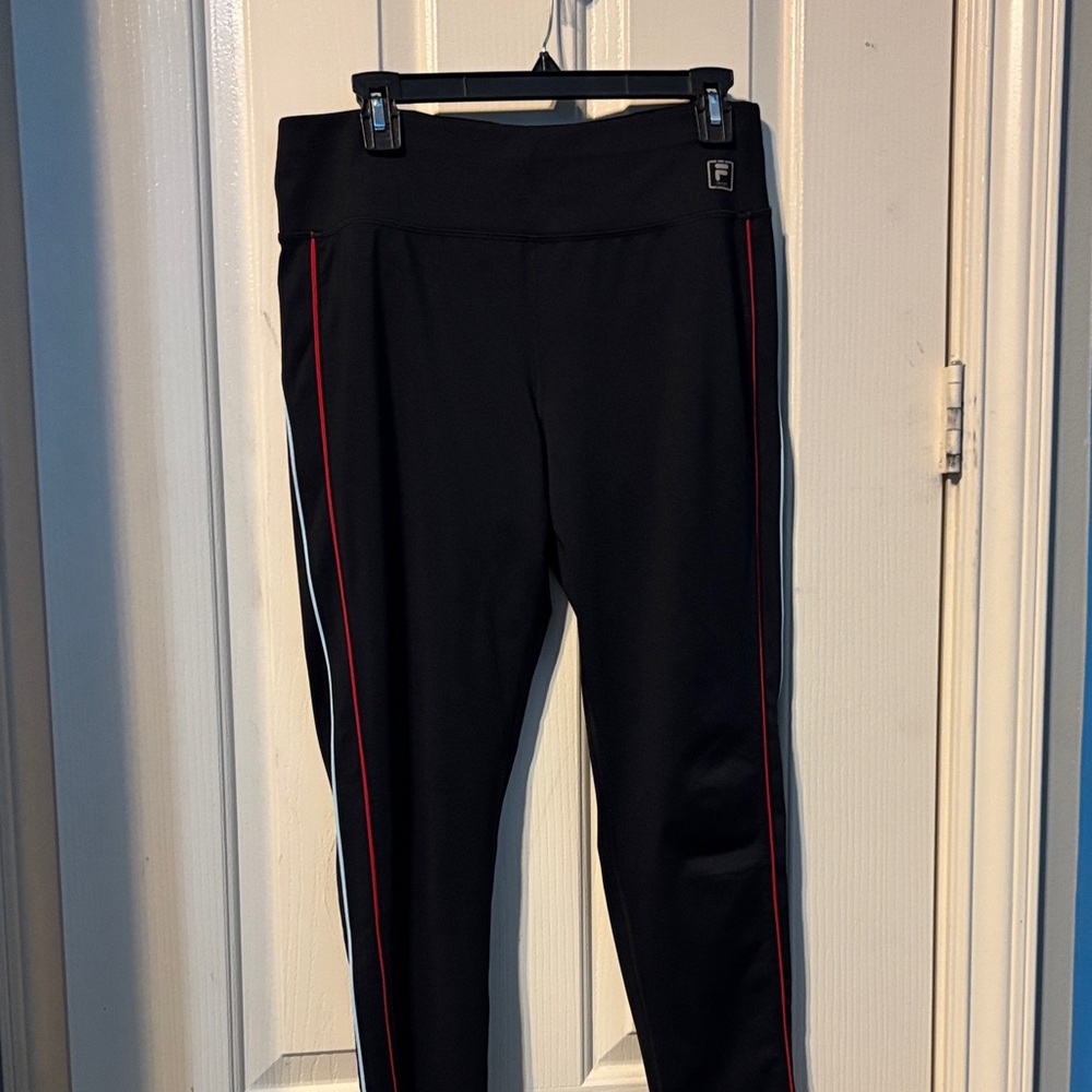 Fila Black Leggings with Red & Blue Stripe